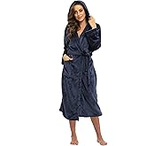 Super Shopping-zone Women's Plush Hooded Bathrobe Winter Warm Robes Soft Fleece Long Robe Luxury Dressing Gown