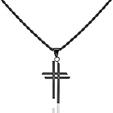 ALEXCRAFT Stainless Steel Cross Necklace for Men Double Cross Stainless Steel Necklaces for Women Trendy Crucifix Pendant with 21inch Rope Chain