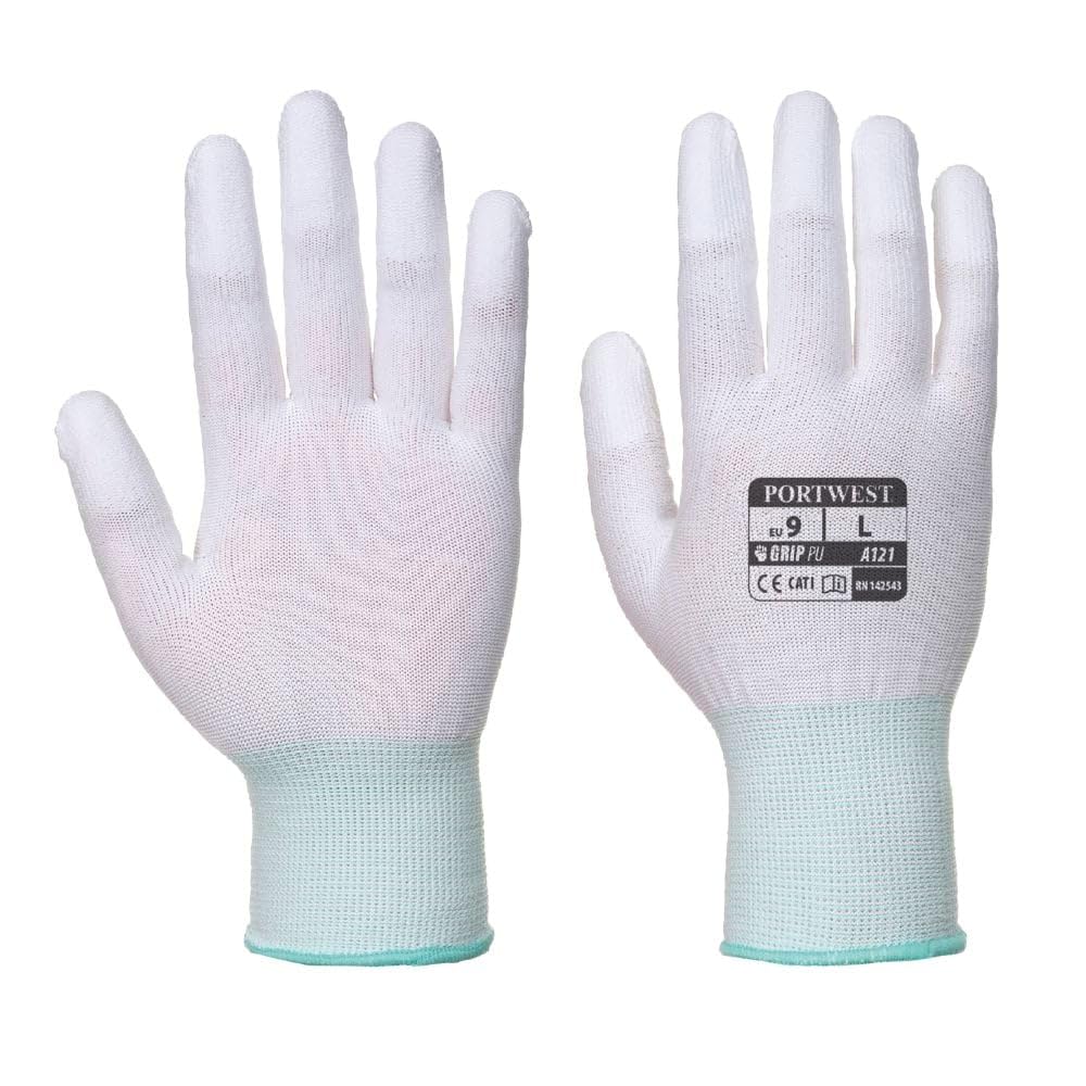 Portwest PU Fingertip Glove, Size: S, Colour: White, A121WHRS