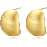 Lumayina Chunky Brushed Gold Earrings Studs for Women, Matte Gold Earrings for Women Trendy, 14K Gold Plated Silver Stud Earrings with Sterling Silver Posts Hypoallergenic Jewelry Box