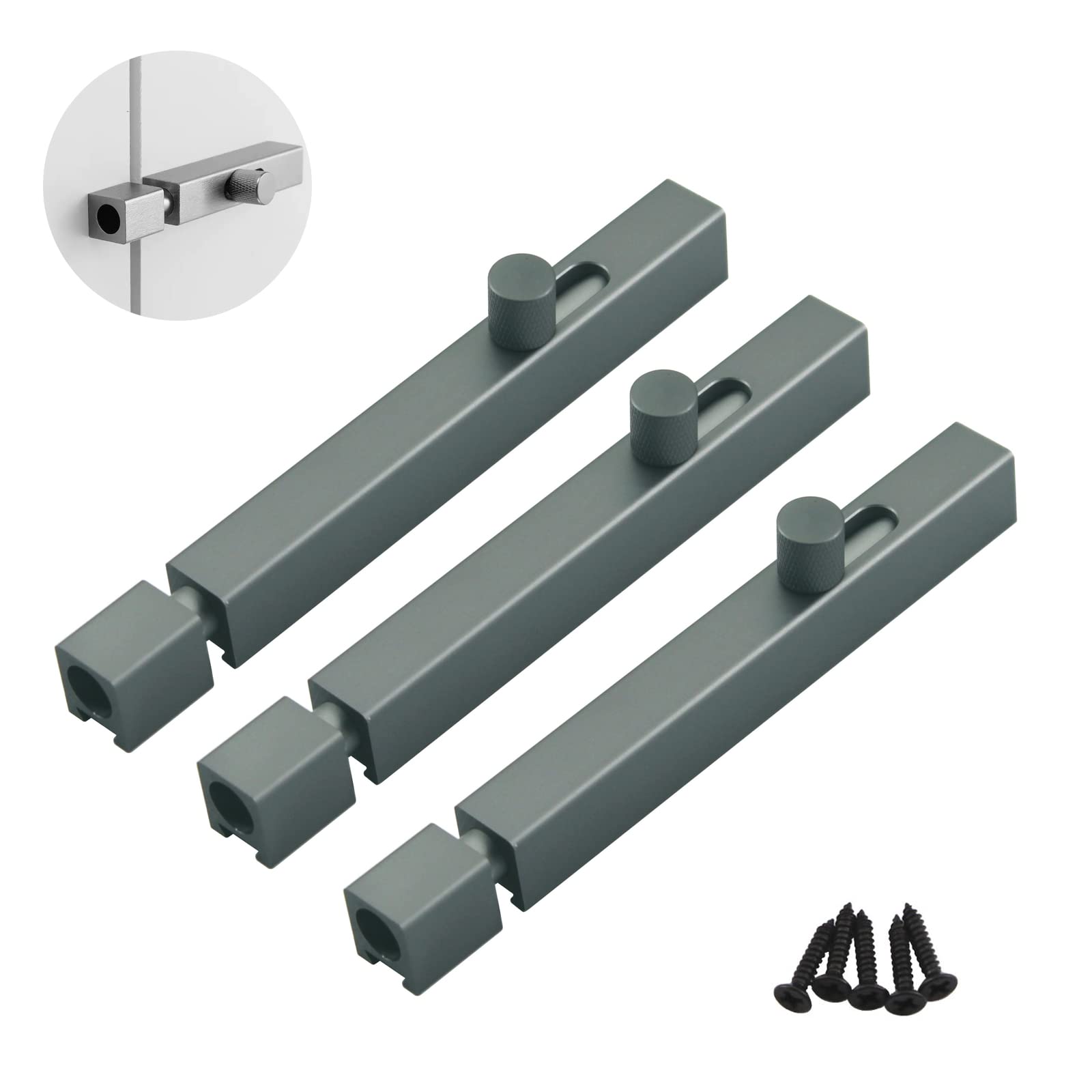 Grey Aluminium Alloy Solid Slide Latch Bolt Heavy Duty Thickened Barrel Door Bolt Concealed Surface Gate Lock Slide Latch(3 Pieces)