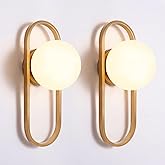 Bektas Gold Wall Lamp Sconces Set of 2 with White Globe Glass Shade - Living Room & Bedroom Wall Lights