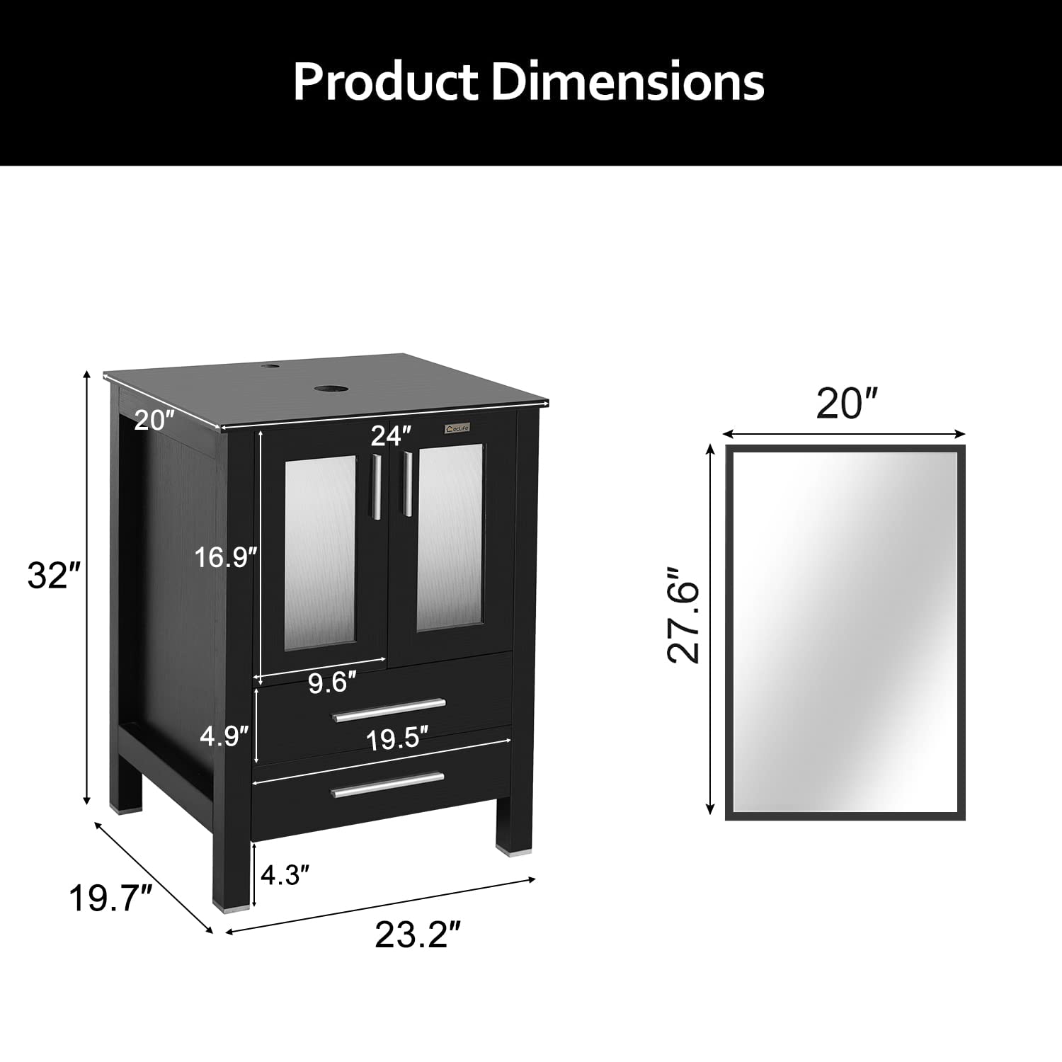 eclife 24” Bathroom Vanity Modern Pedestal Pedestal
