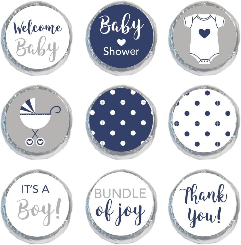 324 Mini Candy Stickers 0.75 Inch Boy Baby Shower Favors Decoration Labels (Navy)