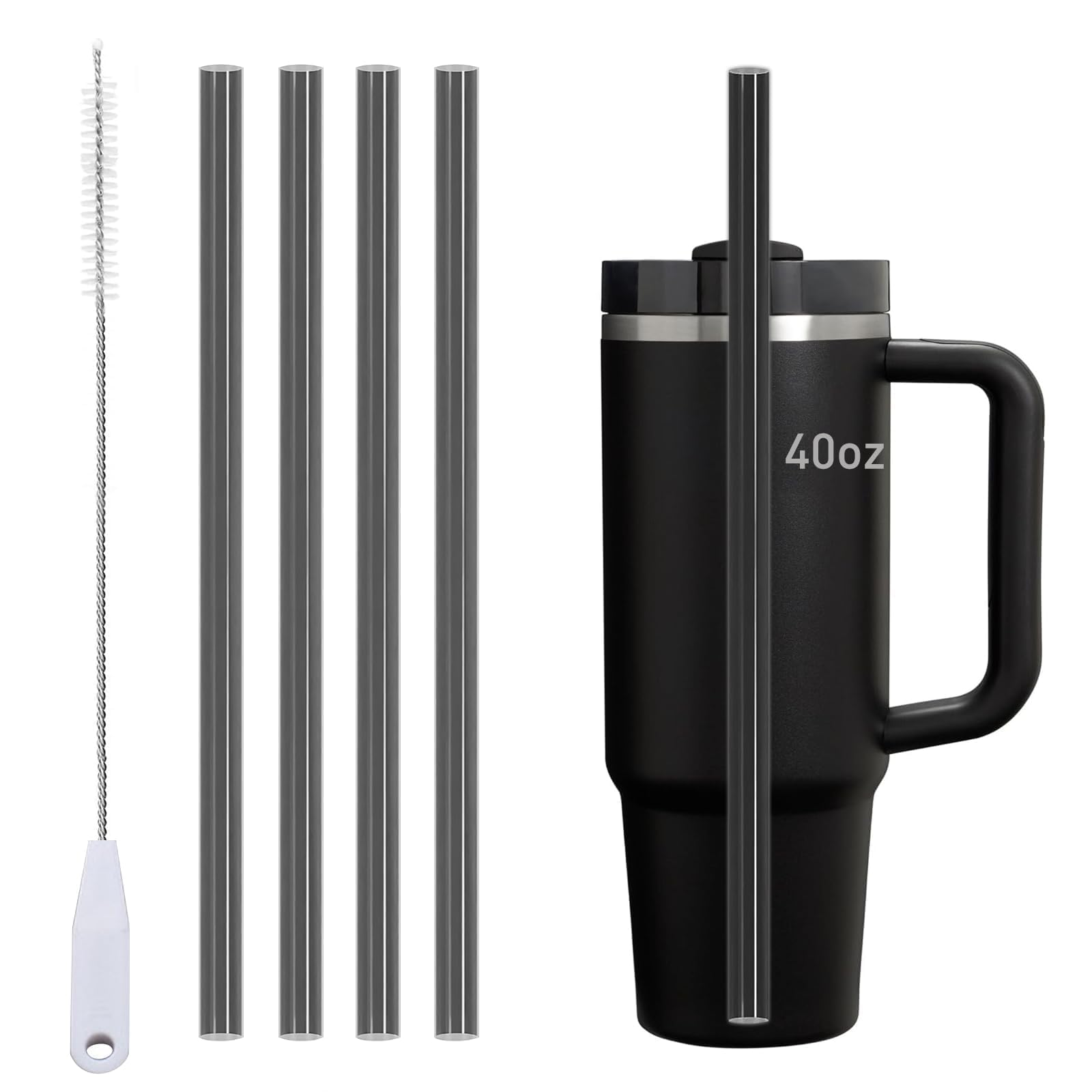 Photo 1 of Reusable Straws for Stanley Cup 30oz | 40/64oz, Replacement Long Straw with 1 Brush for Stanley Cup Accessories?Food Grade & BPA Free, Machine washable?4 pack?40oz, Transparent Black?