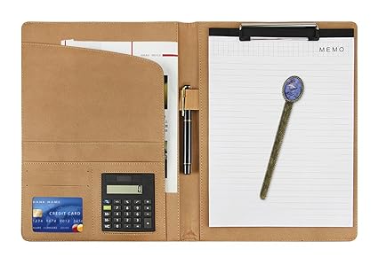 Schreibmappe A4 Dokumentenmappe Leder Klemmbrettmappe mit Klemmbrett Taschenrechner Business Konferenzmappe für Büro und Schu