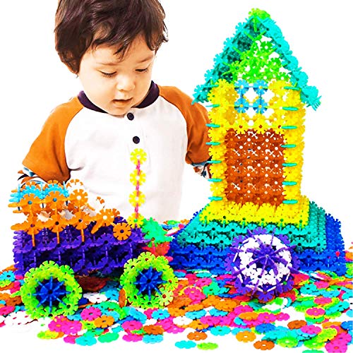 Xindinyi Rainbow Snow Flakes, 300 Piece Interlocking Plastic Disc Set Snowflakes Building Blocks Set Brain Educational Construction Set for Boys and Girls