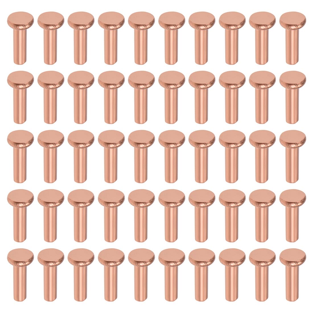 sourcing map 100Pcs Copper Solid Rivets, 5/64" x 15/64" Flat Head Rivet Metal Fasteners for Electrical Applications, Leather Working Supplies