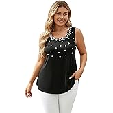 winkbay Women's Plus Size Elegant Pearl Tank Top Summer Dressy Casual Scoop Neck Sleeveless Tops