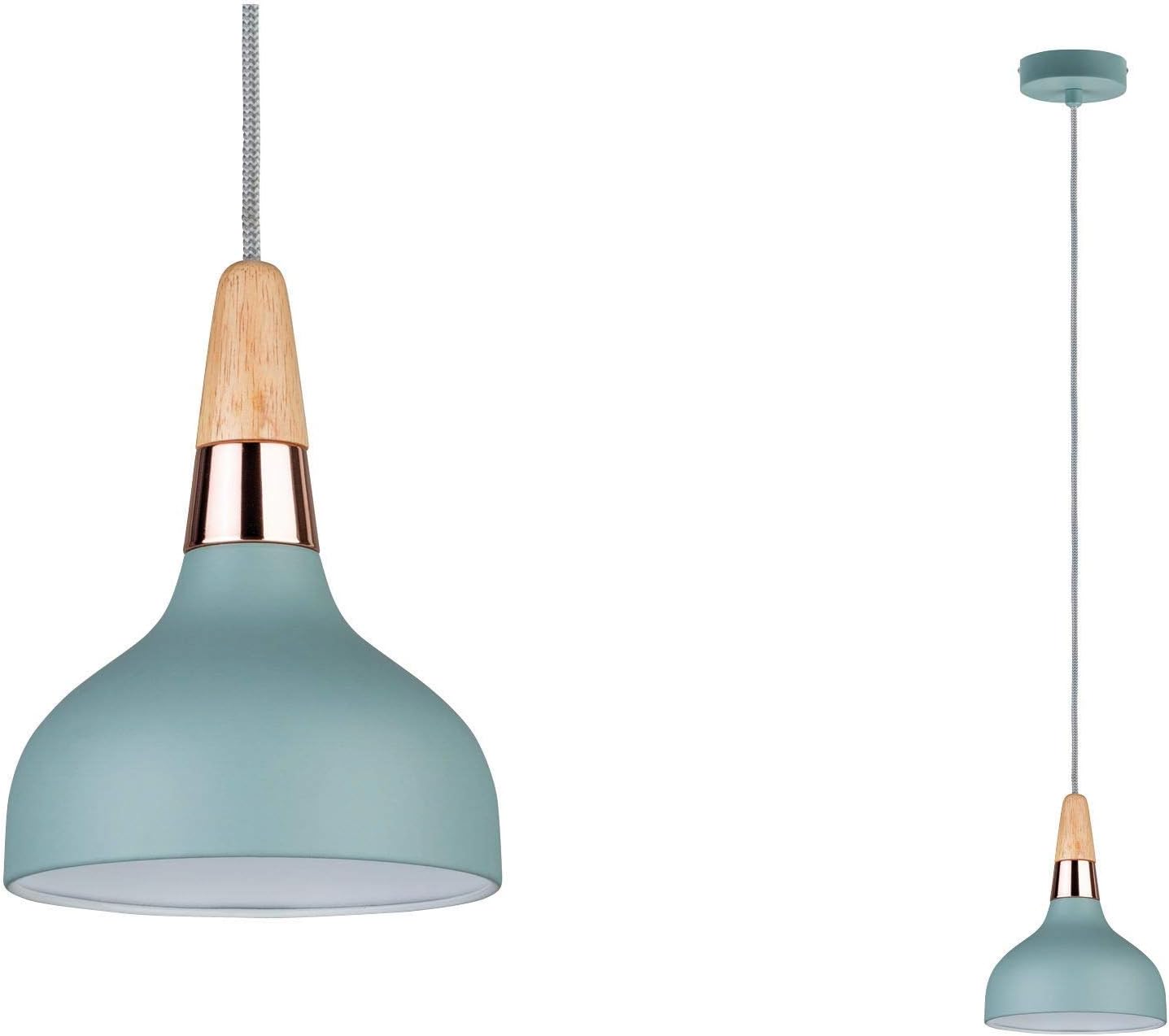 Paulmann 79652 Neordic Juna Pendant luminaire 160mm max. 1x20W Pendant lamp for E14 Lamps Ceiling lamp Soft Green/Copper/Wood 230V Without lamp