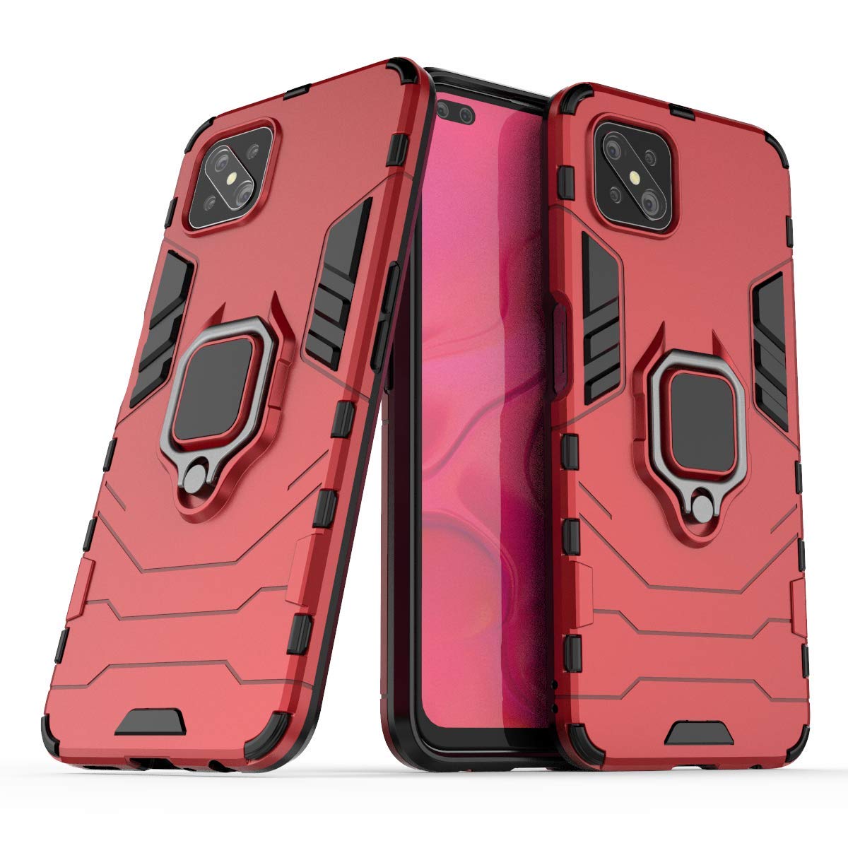 MRSTER OPPO Reno4 Z 5G Case, Heavy Duty Armor Dual Layer Shock Resistant Hybrid Protective Case Cover with Ring Holder Kickstand for OPPO Reno4 Z 5G. HB Red — image 1