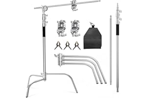 VALLKAY C Stand With Boom Arm - Photography Light Stand, Max Height 10.5ft/320cm, 4.2ft/128cm Holding Arm, Stainless Steel Heavy Duty Silver (CXJH01)