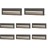 GOODSMANN Low Voltage Step Lights Kits 10.6 Inch Outdoor 12V AC Landscape Stair Lights Wired 8PK 6W LED Electric Outdoor Deck Lighting Black Metal 122 Lumens 3000K Warm White with Cable Connectors