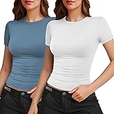 Womens Casual Basic Crop Tops Summer Autumn White Black Short Sleeve Crew Neck T Shirts Slim Fit Tees Plain Going Out Y2k Plain Cute Tops Tight Fitted Compression Baby Tee Shirts Trendy Clothes 2024