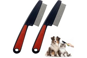 ROWPOZ 2Pcs Flea Comb for Dogs Cats, Upgrade Multifunctional Pet Comb Pet Hair Removal Flea Comb, Fine Tooth Stainless Cleaning Massage Brush for Dog Cat (Red)