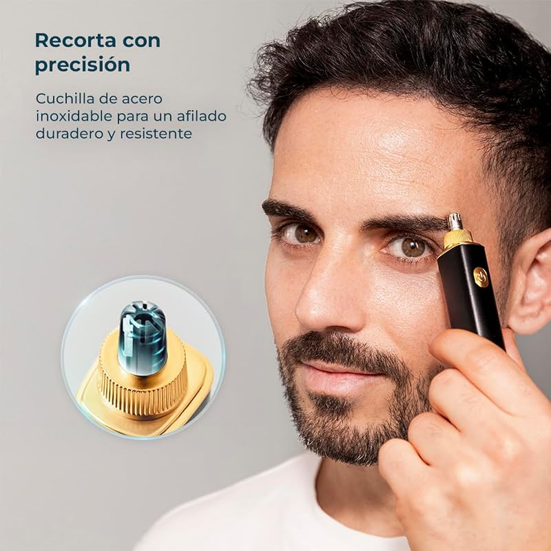 Recortador de Pelos Nariz y Orejas Inalámbrico Cortapelos PrecisionCare NoseTrim Aluminium. Motor de 7500rpm, Naricero con Cuerpo de Aluminio, Autonomía 90minutos, Cuchillas Eficientes