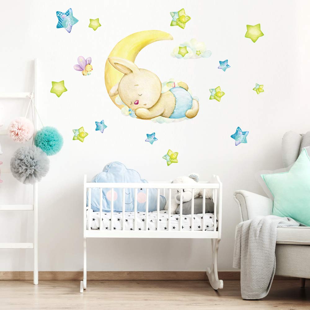 kina - R00575 Wall Stickers Stars Bear Moon Clouds Decoration Wall Bedroom Baby Nursery Nursery Bedroom