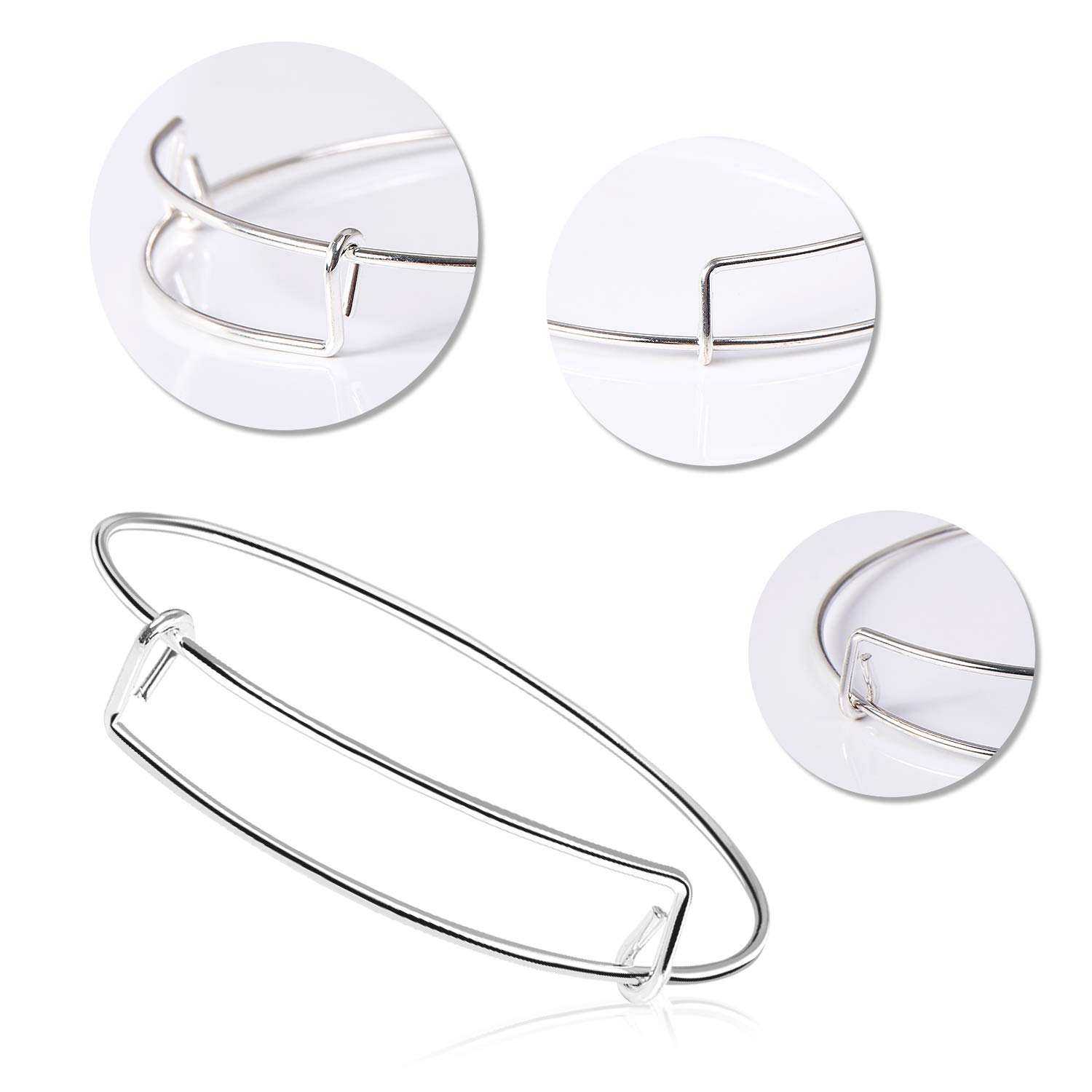 UPINS 60Pcs Expandable Blank Bangle Bracelets Adjustable Wire Bracelets for DIY Jewelry Making, Silver