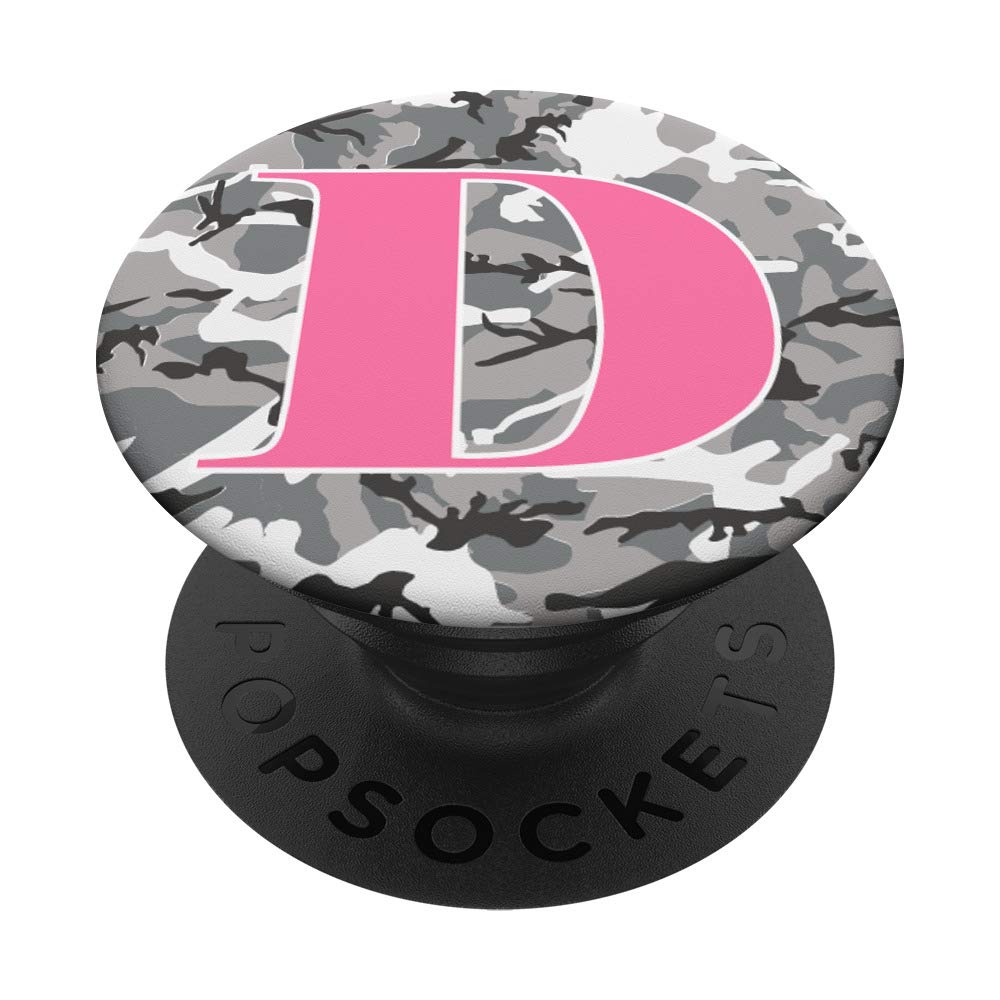 Winter Camo with Pink Letter D Initial PopSockets PopGrip: Swappable Grip for Phones & Tablets