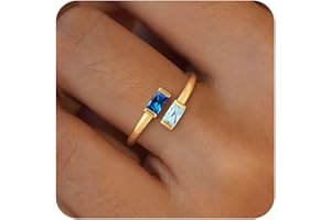 Honsny Gold Birthstone Rings for Women Non Tarnish 14K Gold Plated Adjustable Emerald Ring Cubic Zirconia Gemstone Promise Ring for Her Engagement Personalized Waterproof Jewelry Gifts for Birthday