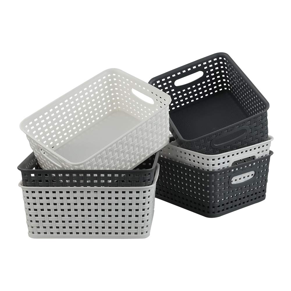 Asking 6-Pack Plastic Storage Baskets, Weave Basket Organizer