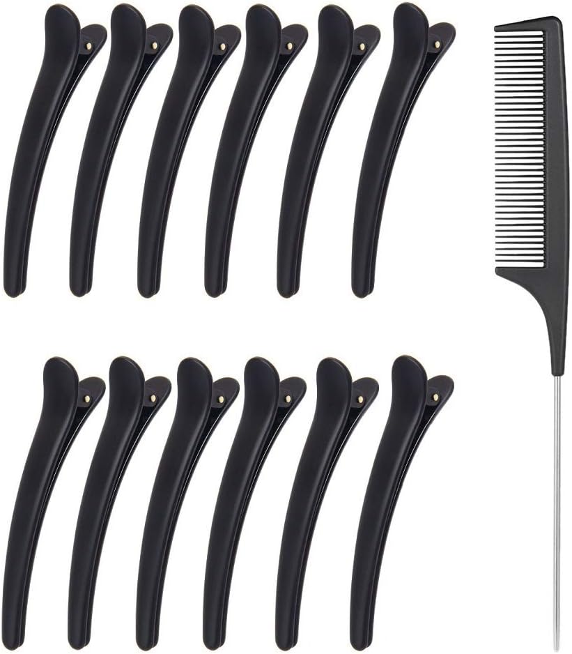 JT JUSTIME 12pcs Hair Sectioning Clips + 1 Pin Tail Comb Set