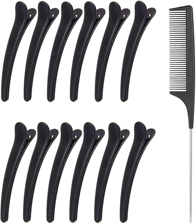 JT JUSTIME 12pcs Hair Sectioning Clips + 1 Pin Tail Comb Set