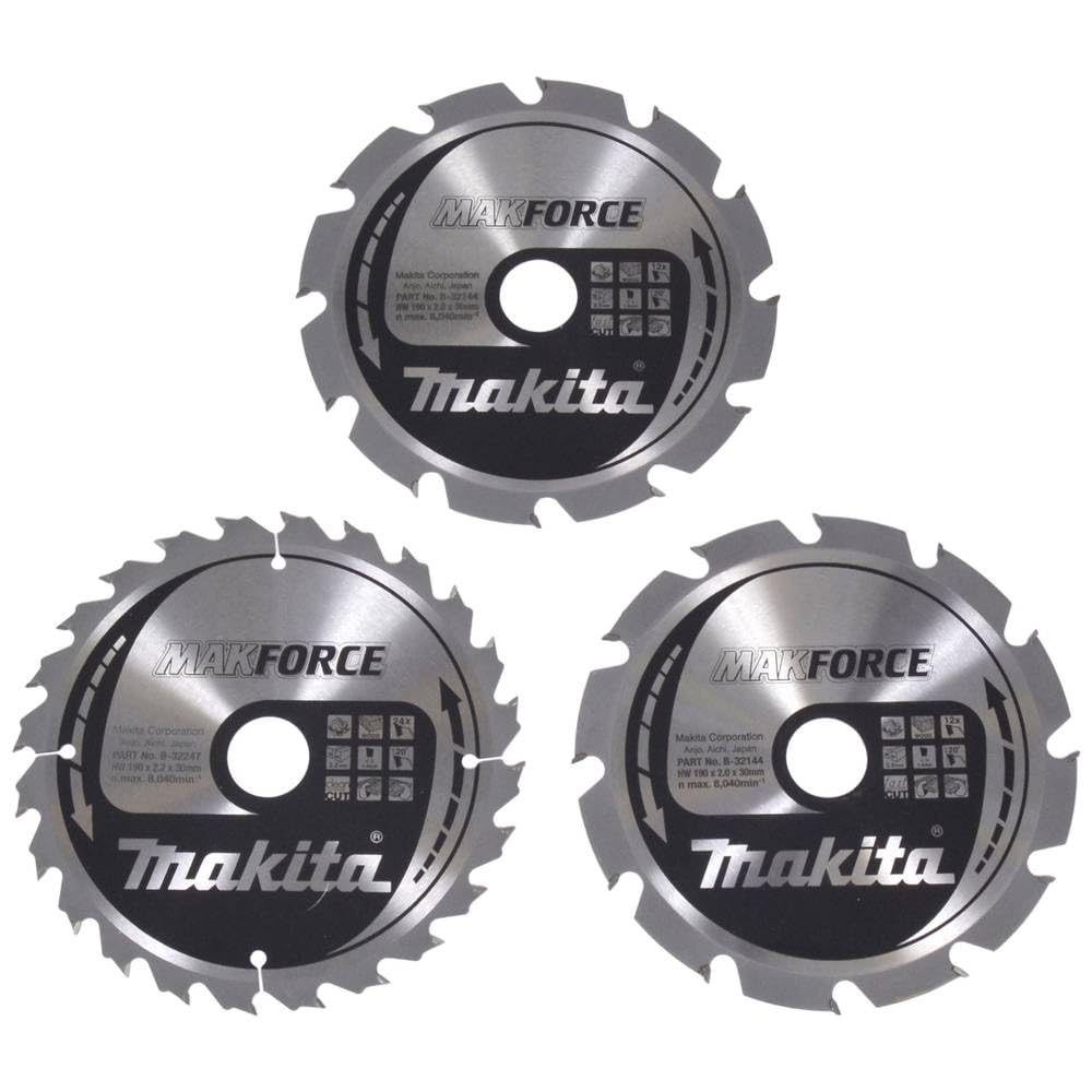 Aparoli Makita Mak-Force B-33906 Circular Saw Blade Set 3-Piece 190 mm for Battery-Powered Hand Circular Saws