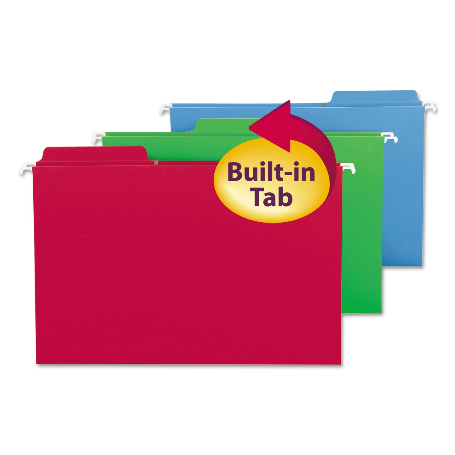 Photo 1 of Smead FasTab Hanging File Folder, 1/3-Cut Built-in Tab, Legal Size, Assorted Primary Colors, 18 Count (64153)