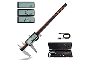 HARDELL Digital Caliper, Rechargeable 0-8 Inch Calipers Measuring Tool with Large LCD Screen, Inch/MM/Fraction, Stainless Steel, Auto-Off, Vernier Caliper Digital Micrometer