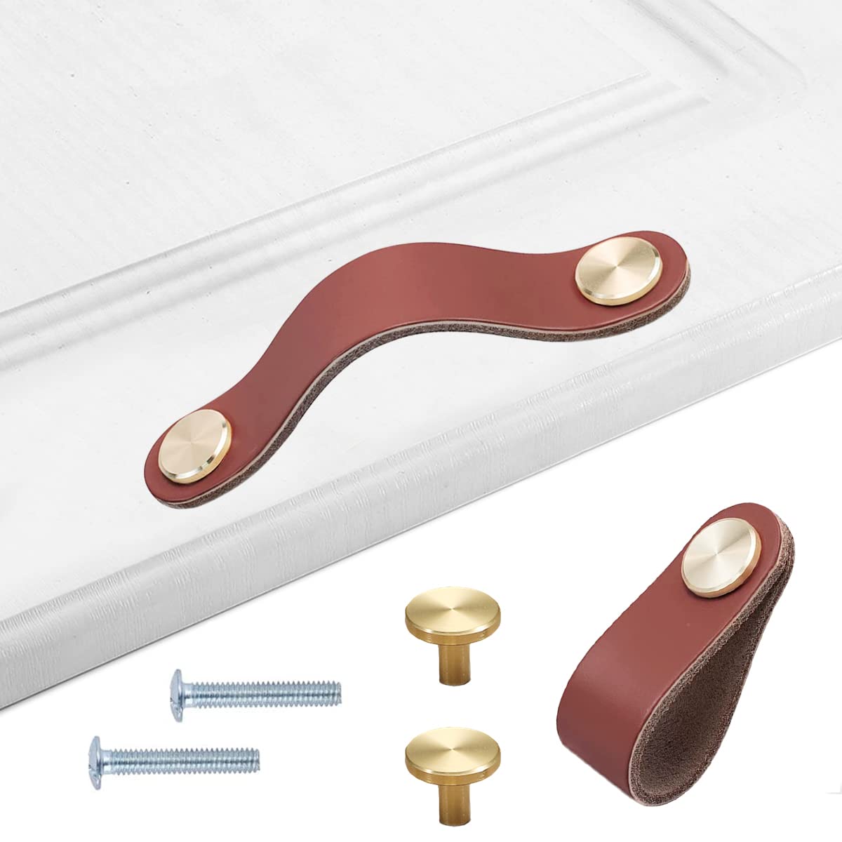 HY HUIJUN Leather Handles, Furniture, Pack of 4 Handmade Furniture Handles, Leather Knobs, Cupboard Handles, Knobs for Leather Handle, Kitchen Cupboards, Cabinets