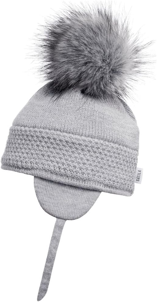 Satila of Sweden Grey Daisy Faux Fur Pom-Pom Hat