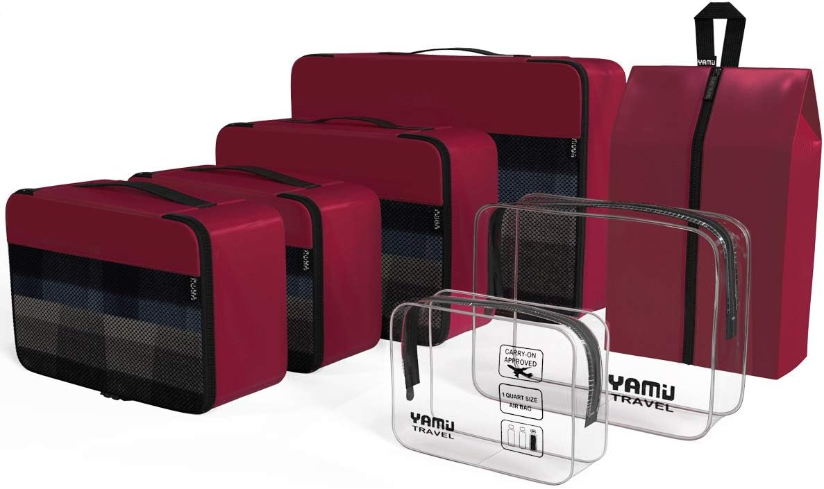  | YAMIU Packing Cubes 7-Pcs Travel Organizer Accessories with Shoe Bag and 2 Toiletry Bags(Blue) | Packing Organizers