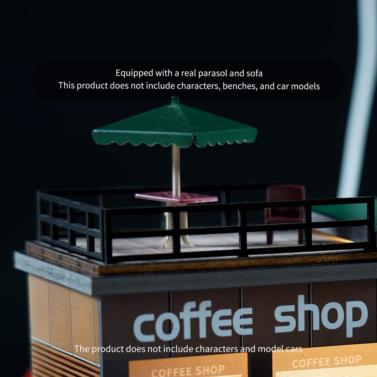 Cotymko 1/64 Diorama Garage, Model car Garage and Display case, Coffee House Diorama Display Parking lot with LED Lights and 5 Outdoor Parking Spaces for Toy car Collectors