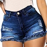 vanberfia Women's Stretchy Denim Mid Rise Jean Shorts with Pockets…
