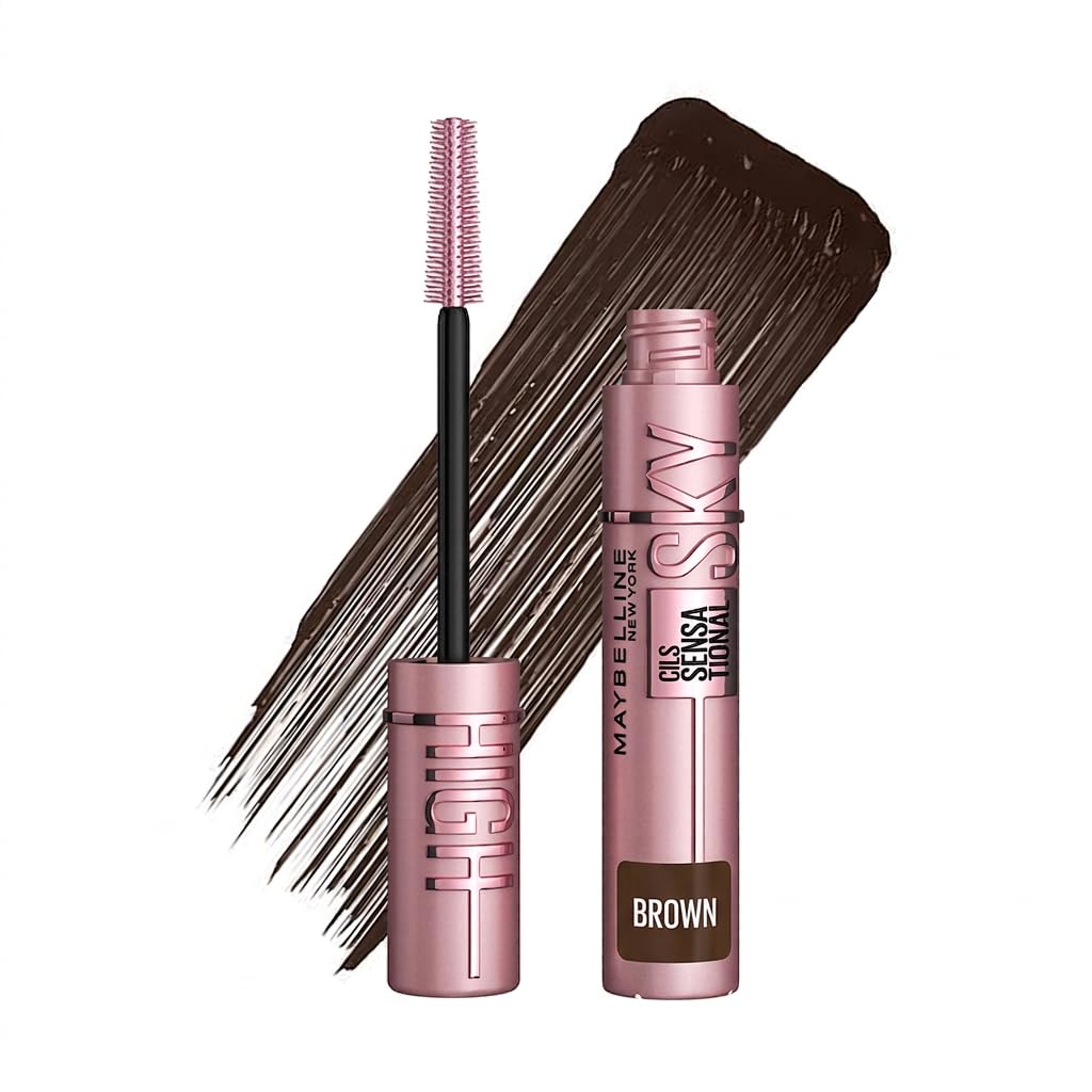 Maybelline New York Lash Sensational Sky High Mascara, Volumising & Lengthening Mascara, Washable Flake-Free Formula Infused with Bamboo Extract & Fibres, 7 ml, Shade: Brown