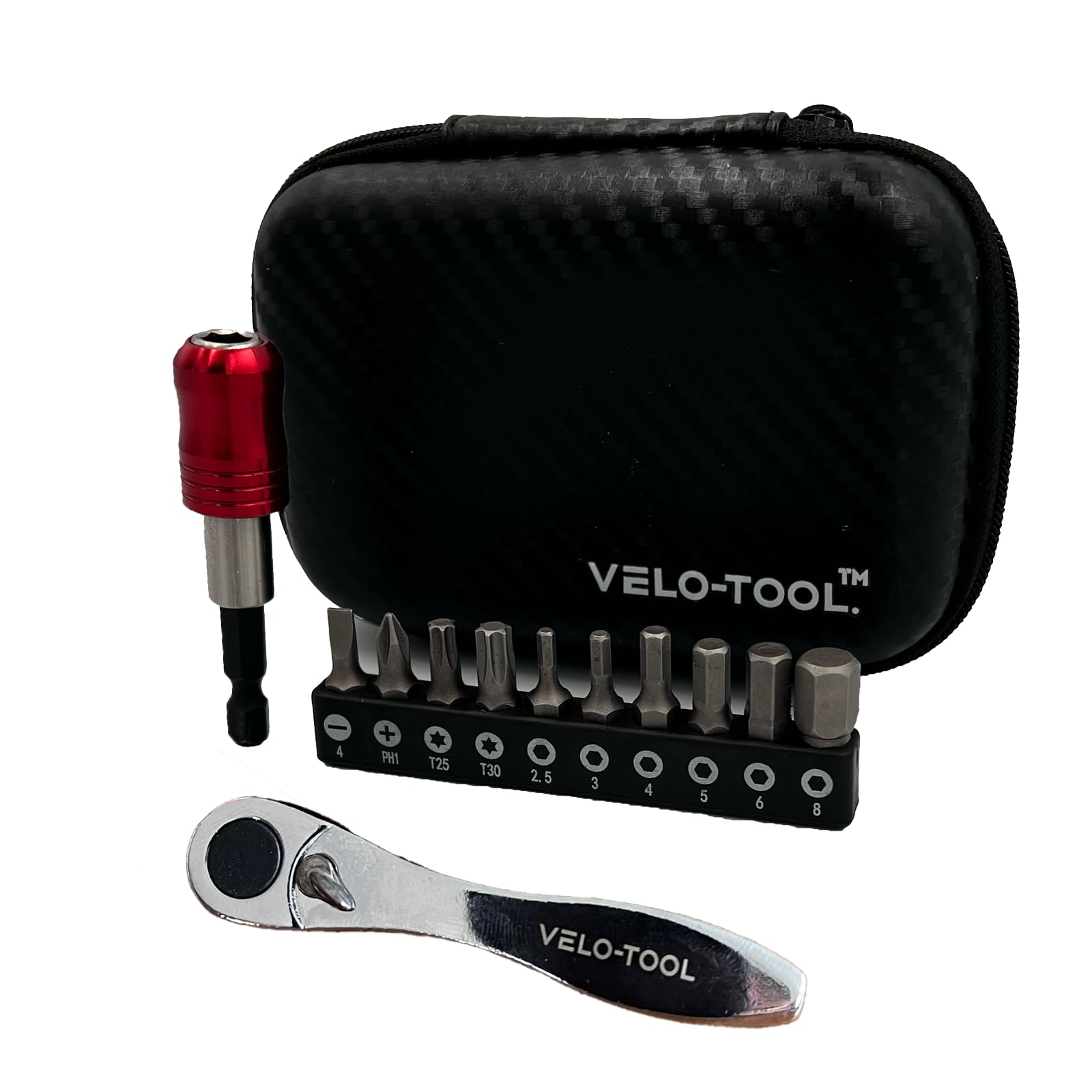 Velo-Tool Bicycle 1/4 Drive mini Ratchet Set with Organizer Case with EVA Construction, Waterproof Protection, Multiple Compartments