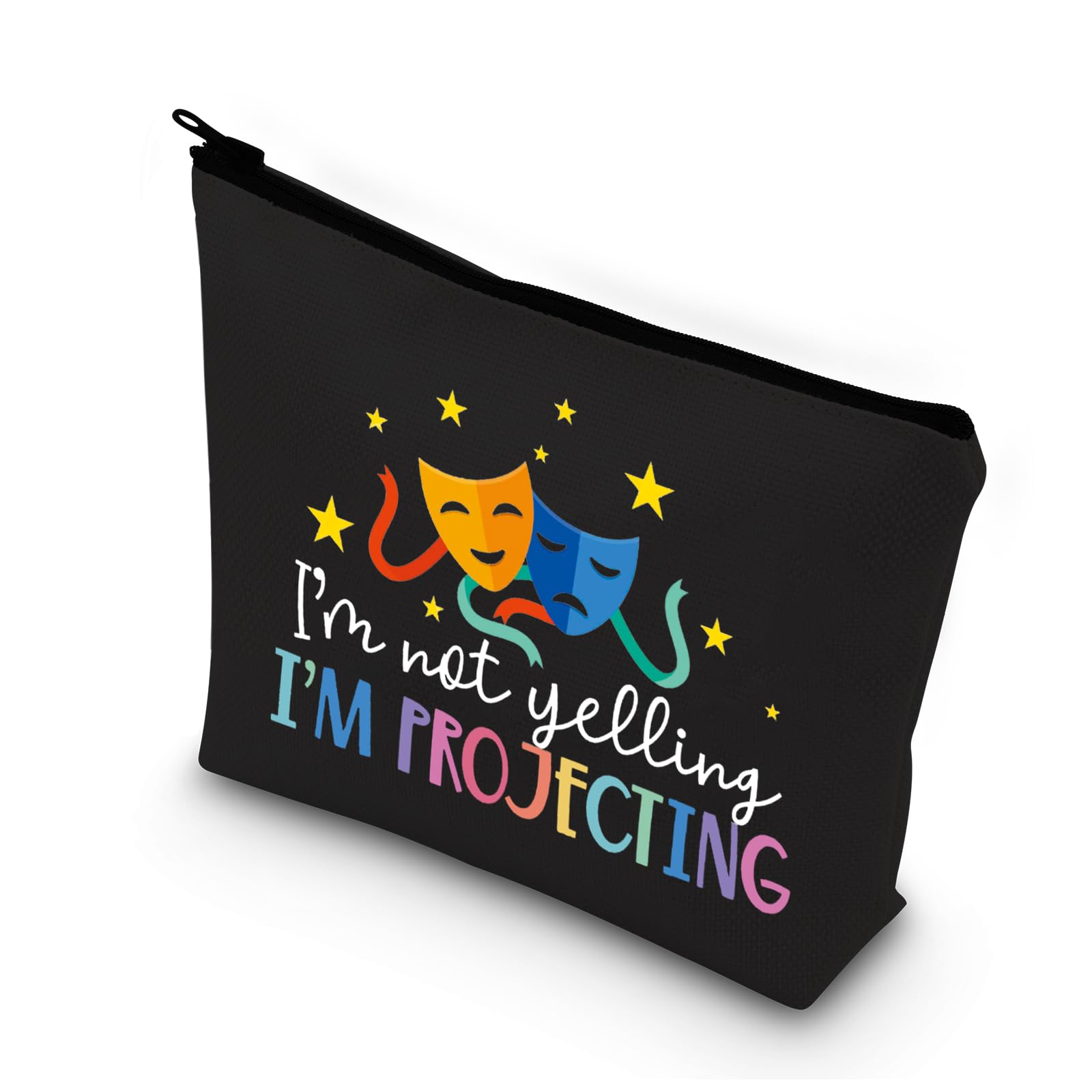 PLITI Theatre Makeup Bag Drama Theater Lover Gift Comedy Tragedy Masks Cosmetic Bag I'm Not Yelling I'm Projecting Drama Acting Travel Pouch (Yelling projecting blU)