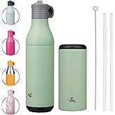 Stainless Steel Water Bottle with Straw, Insulated, Reusable Metal Travel Bottle with Bottom Removable Cup, BPA Free, Leak Proof, Macaron Green