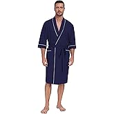 CF Men's Robe Cotton Bathrobe Soft Short Sleeve Bath Robes Shower Robe for Spa Soft Kimono Lightweight Sleepwear with Pockets
