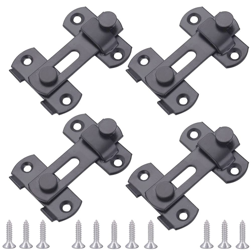 CEEYSEE 4 Pcs Stainless Steel Flip Latch Safety Door Lock Bolt Lock with Sliding Barn Door Lock for Bathroom, Outdoor, Garage, Window, Garden,Cabinet Pet Cage Crate Fitting (BlackFK)