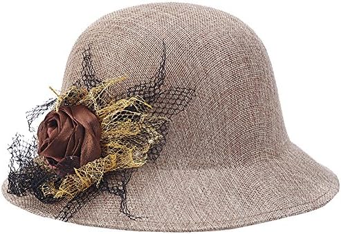 Womens Summer Linen Flax Flower Lace Cloche Sun UV Bucket Belt Boonie Top Hat