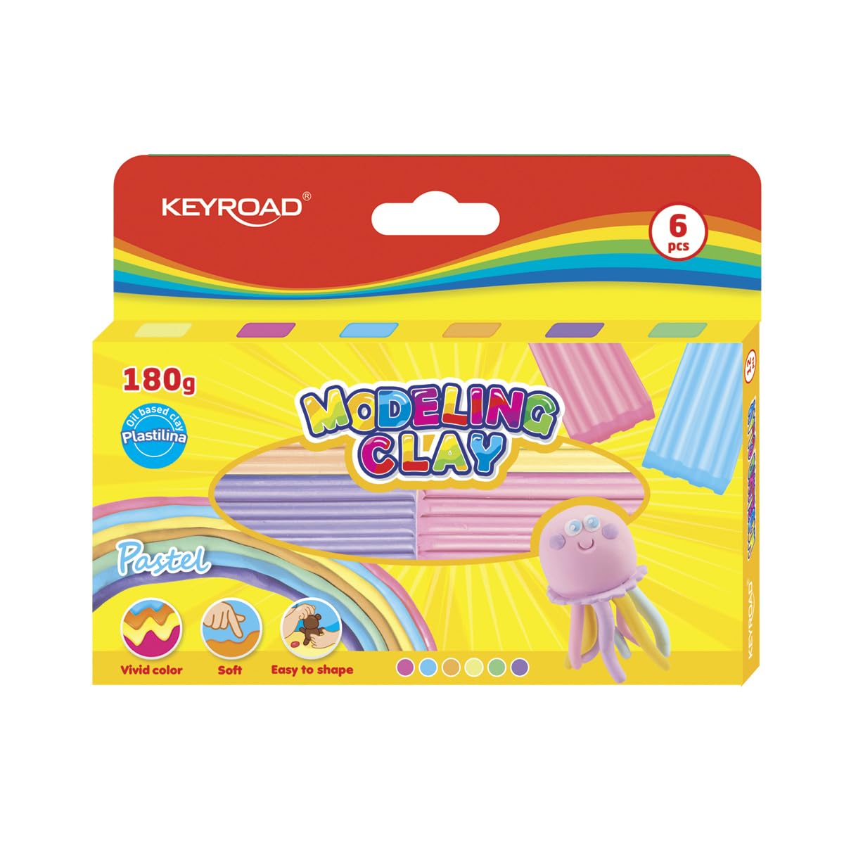 KEYROAD Modelling Clay Plasticine Pastel, 6 Pieces of 30 g, for Children, Colour Mix, Ideal for Use in Schools, Nurseries and Art Rooms, Child Safe, Non-Toxic