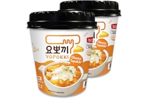 Yopokki Instant Tteokbokki Cup (Cheese, Cup of 2) Korean Street food with cheese flavored sauce Topokki Rice Cake - Quick & Easy to Prepare