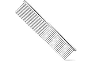 SUMCOO Stainless Steel Pet Dog & Cat Shedding Comb and Grooming Comb with Different Spaced Rounded Teeth,Wide Trimmer Comb. (