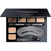 Aesthetica Brow Contour Kit 16-Piece Eyebrow Makeup Palette Set 6 Eyebrow Powders, 5 Eyebrow Stencils, Spoolie/Brush Duo, Tweezers, Eye Brow Wax, Highlighter - Unique Gifts For Women For Her Birthday