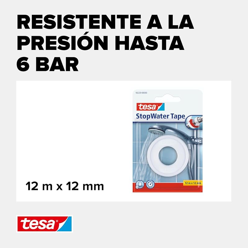 Cinta de teflón tesa (12 m x 12 mm), color blanco