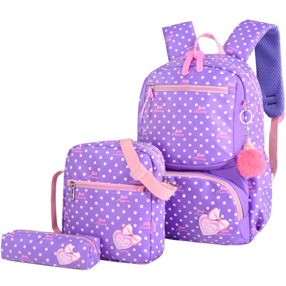 VIDOSCLA 3Pcs Crown Prints Backpack Sets Bowknot Primary Schoolbag Travel Daypack Shoulder Bag Pencil Case