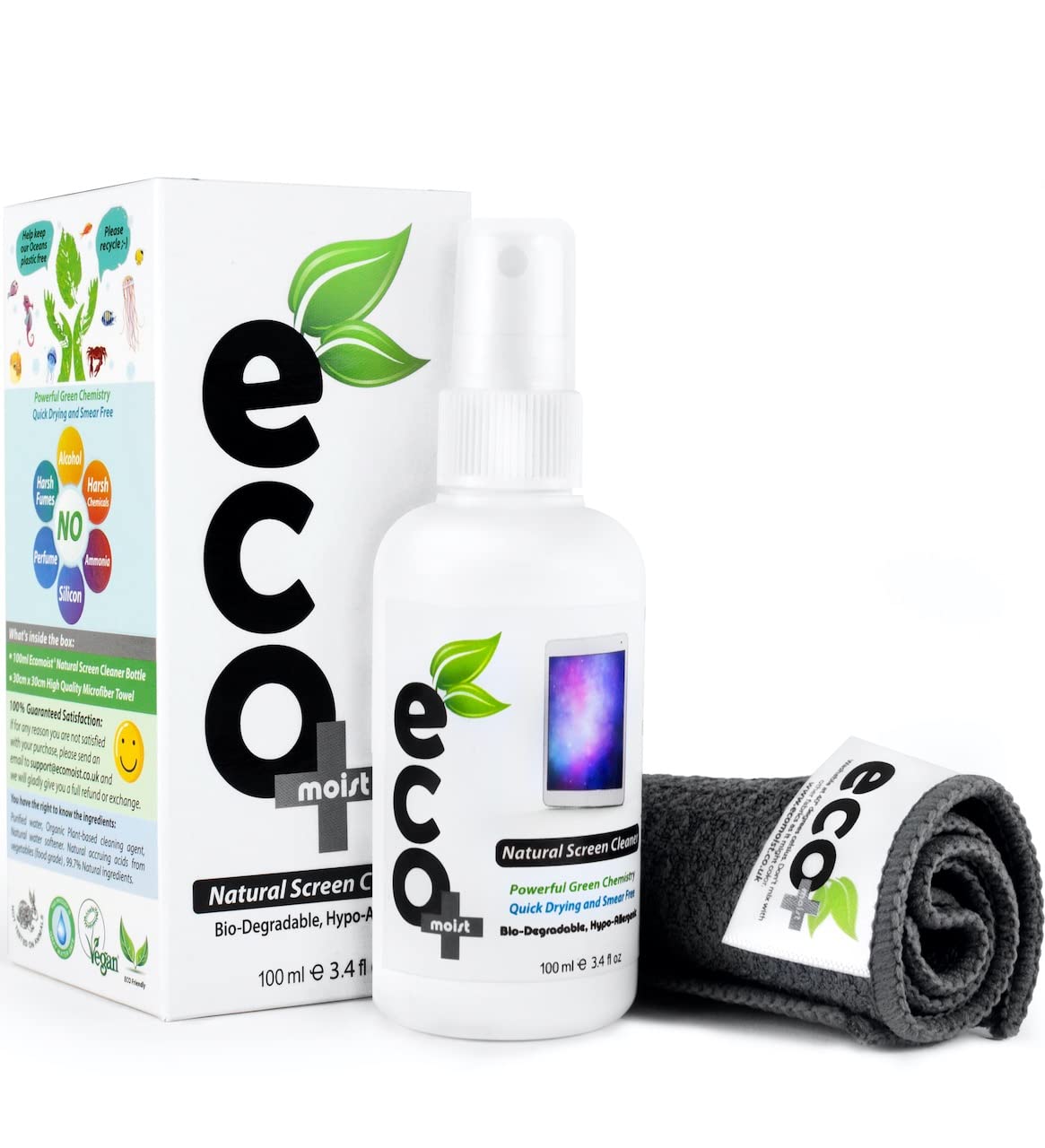 Ecomoist Natural Screen Cleaner 100ml with Fine Microfiber Towel For LCD TFT Plasma Computer Laptop — image 1