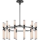 Alora Lighting Edwin 38" Chandelier | Urban Bronze Finish | Frosted Ribbed Glass | Art Deco LED Ceiling Light | Made of Steel